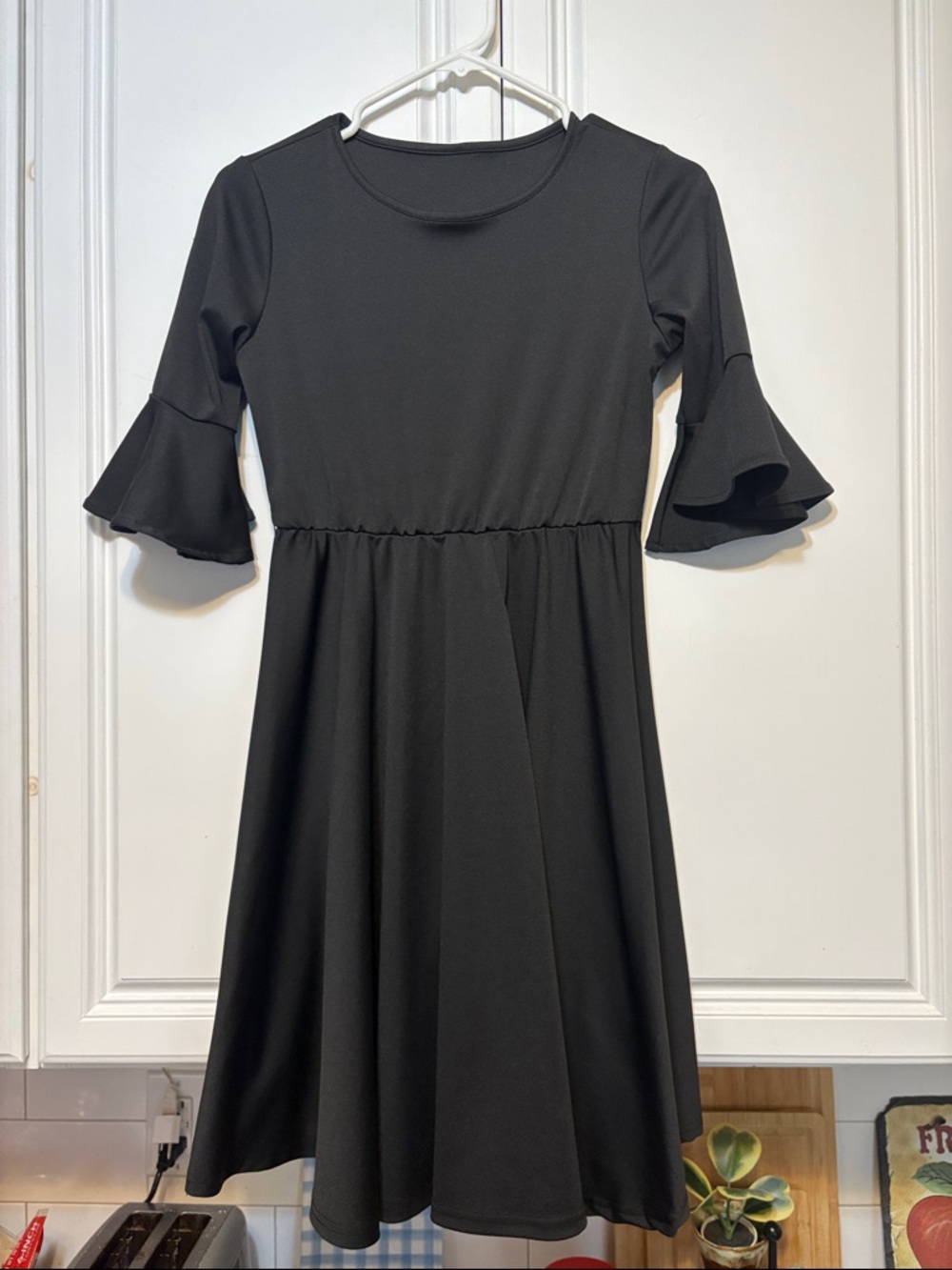 Black Ruffle Sleeve Fit-and-Flare Dress